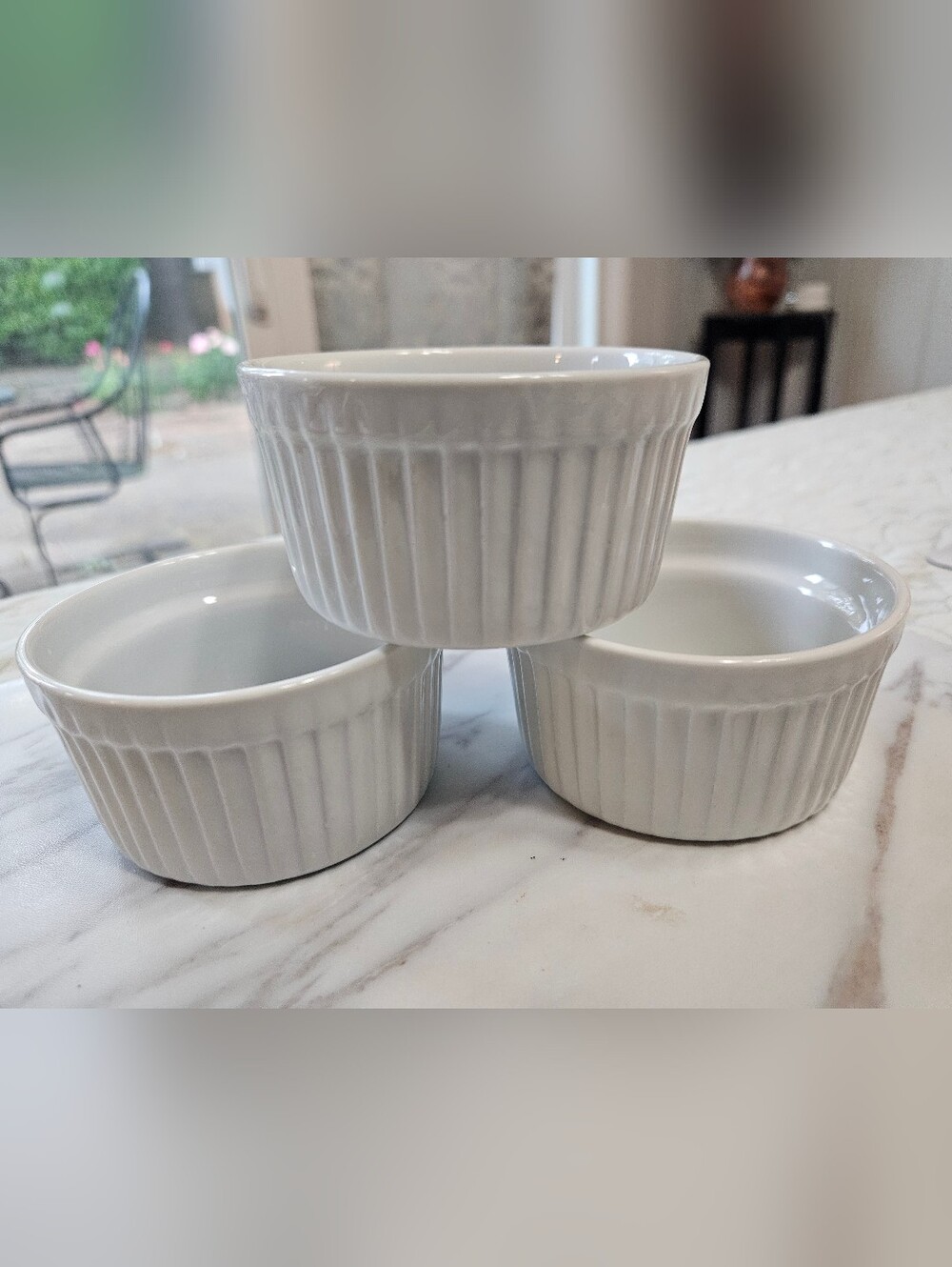 Cordon Bleu Set of 3 White Ribbed Ceramic Ramekins